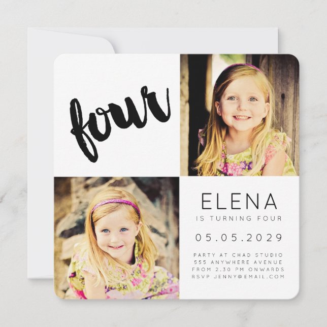 Tarjeta fotográfica de cuarto cumpleaños para Chic (Anverso)