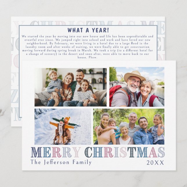 Tarjeta fotográfica de cuatro navidades con nota (Anverso / Reverso)