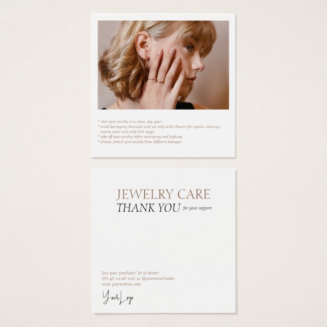 Tarjeta fotográfica de cuidado de joyas (Anverso y reverso)