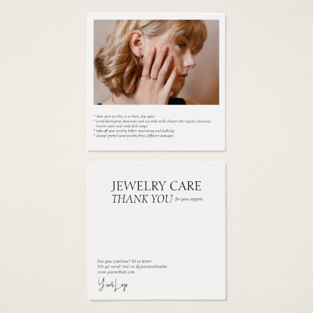 Tarjeta fotográfica de cuidado de joyas (Anverso y reverso)