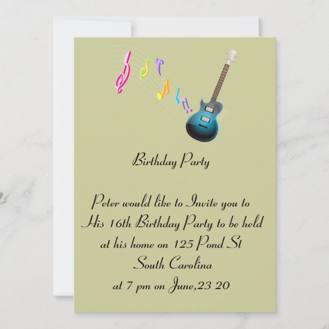 Tarjeta fotográfica de cumpleaños 16 Music Rock (Anverso)