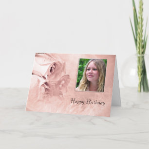 Tarjeta fotográfica de cumpleaños con un rosa