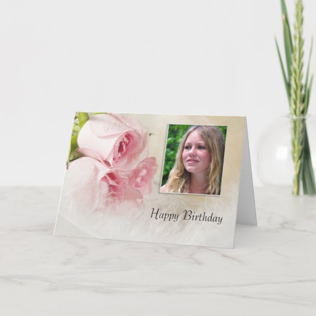 Tarjeta fotográfica de cumpleaños con un rosa (Anverso)