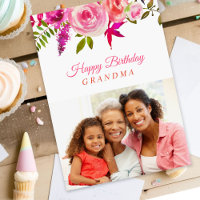 Tarjeta fotográfica de cumpleaños floral rosa para