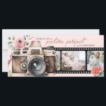 Tarjeta fotográfica de cumpleaños negativa para pe<br><div class="desc">Esta tarjeta de cumpleaños incluye una tira de película negativa que puede agregar 2 fotos. Hay una cámara vintage en el frente con la frase "deseándote un cumpleaños perfecto para la imagen" y un lugar para añadir un nombre en la parte de atrás.</div>