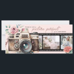 Tarjeta fotográfica de cumpleaños negativa para pe<br><div class="desc">Esta tarjeta de cumpleaños incluye una tira de película negativa que puede agregar 2 fotos. Hay una cámara vintage en el frente con la frase "deseándote un cumpleaños perfecto para la imagen" y un lugar para añadir un nombre en la parte de atrás.</div>