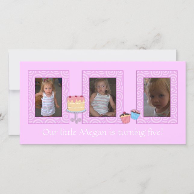 Tarjeta fotográfica de cumpleaños rosa (Anverso)