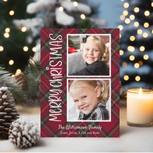 Tarjeta fotográfica de dos Navidades de Tartán