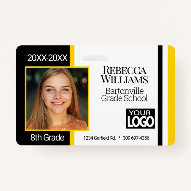 Tarjeta fotográfica de escuela - negro y amarillo (Anverso)