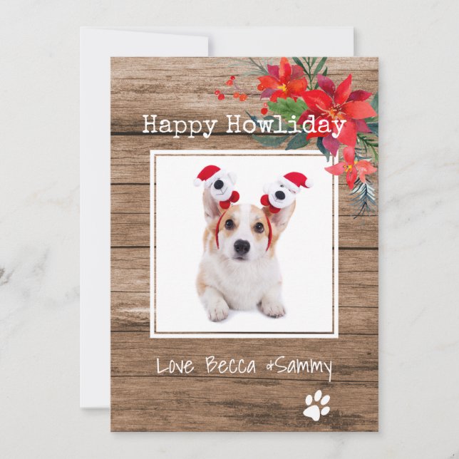 Tarjeta fotográfica de feliz Mascota de Navidades  (Anverso)