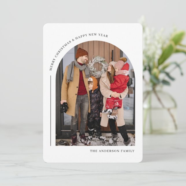 Tarjeta fotográfica de Feliz Navidad y Feliz Año N (Anverso de pie)