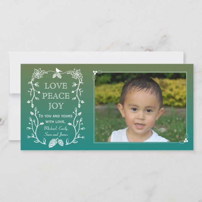 Tarjeta fotográfica de feriado para Navidades de E (Anverso)