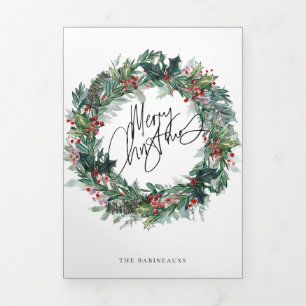 Tarjeta fotográfica de ferias navideñas con flores