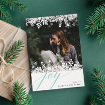 Tarjeta fotográfica de festividad con marco de nie