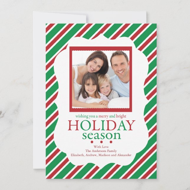 Tarjeta fotográfica de festividad de franja verde  (Anverso)