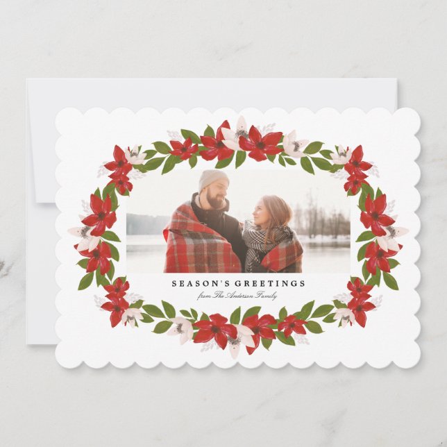 Tarjeta fotográfica de festividad de marco floral (Anverso)