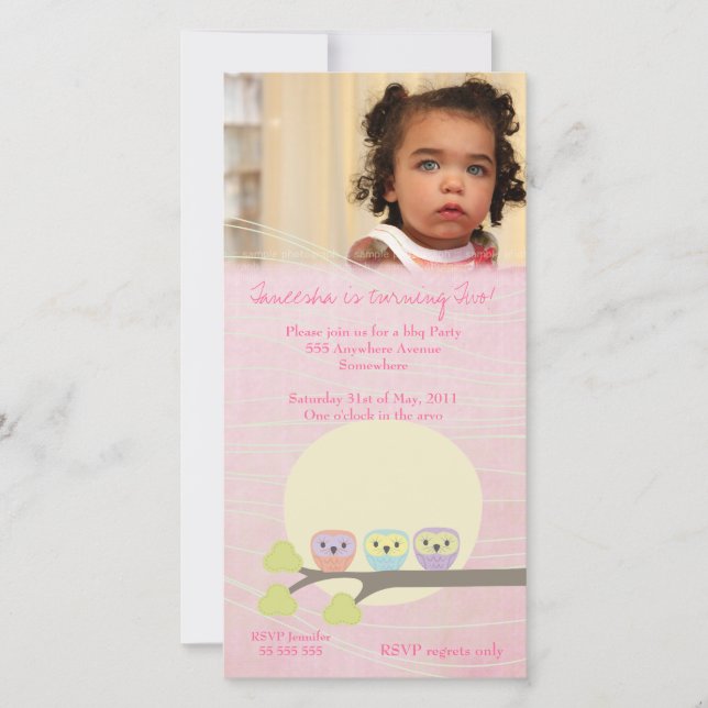 Tarjeta fotográfica de fiesta de cumpleaños rosada (Anverso)