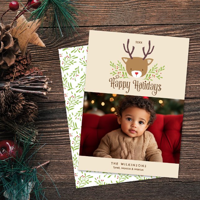 Tarjeta fotográfica de Fiestas Felices para Renos  (Shown on a 5" x 7" card)