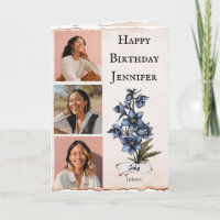 Tarjeta fotográfica de flor de cumpleaños de julio