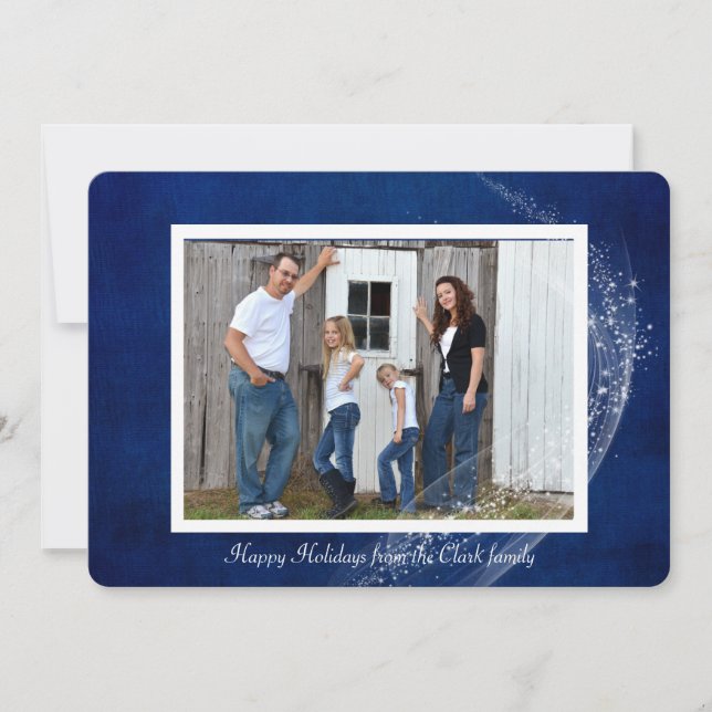 Tarjeta fotográfica de fondo azul con destellos (Anverso)