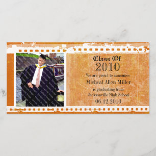 Tarjeta fotográfica de graduación de Grunge naranj