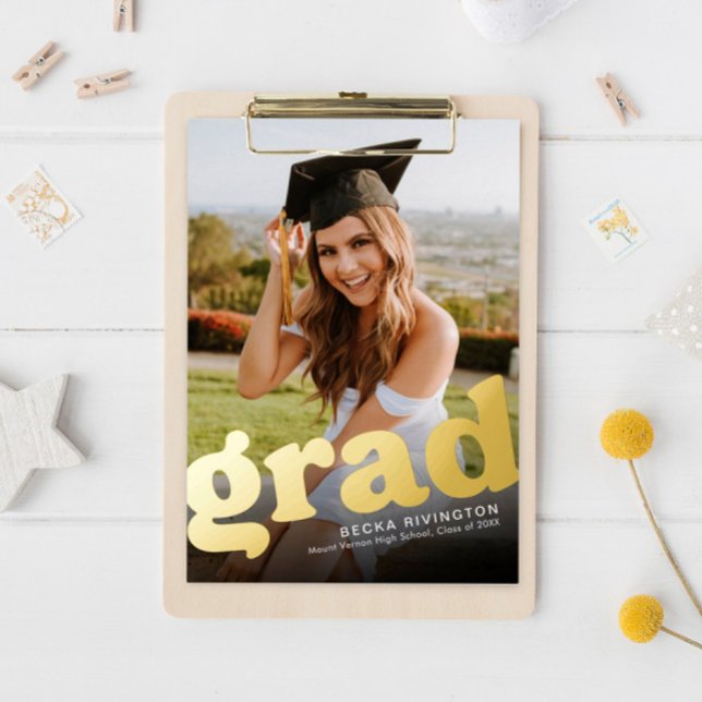 Tarjeta fotográfica de graduación de Relieve metal (Retro Angle Foil Graduation photo card)