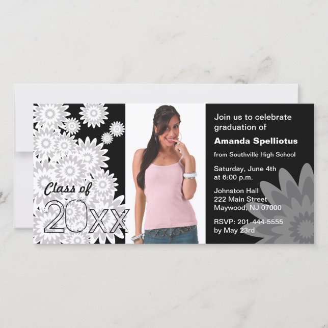 Tarjeta fotográfica de graduación Flor blanca (Anverso)