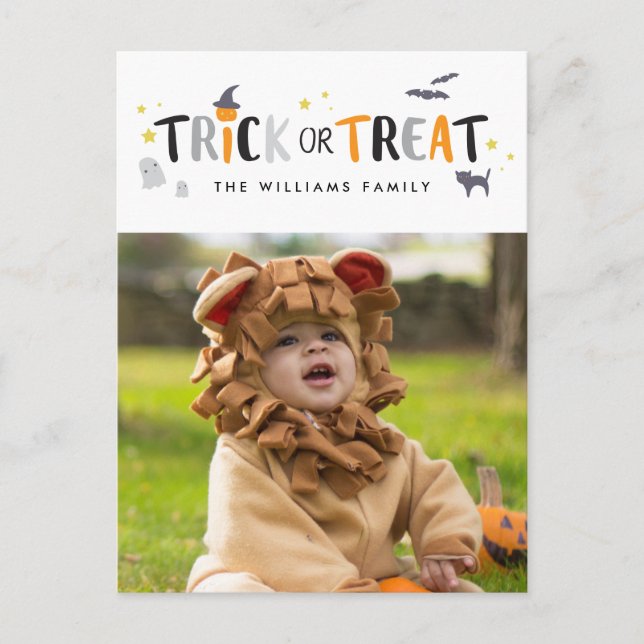 Tarjeta fotográfica de Halloween de truco o truco (Anverso)