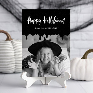 Tarjeta fotográfica de Halloween negro con sangre