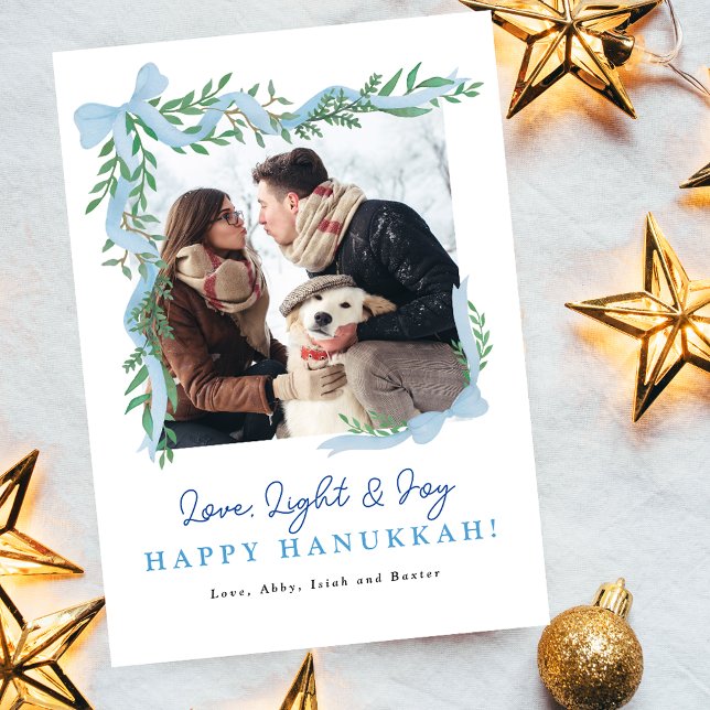 Tarjeta fotográfica de Hanukkah Blue Bow minimalis (Subido por el creador)