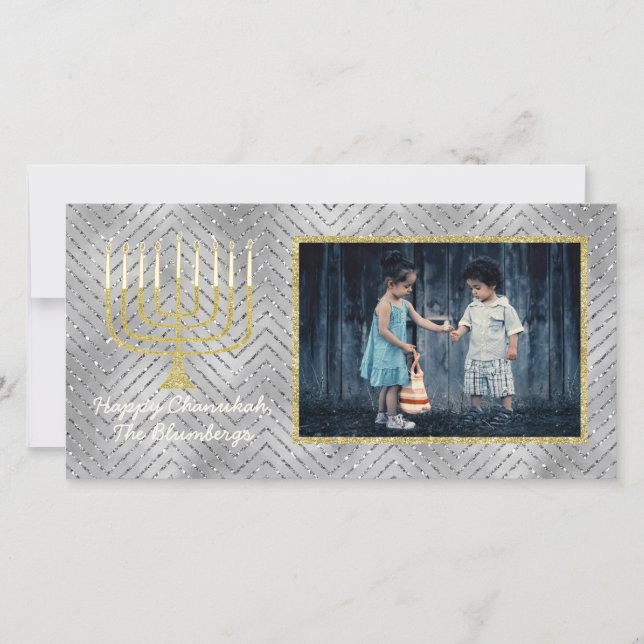 Tarjeta fotográfica de Hanukkah "Elegant Menorah"  (Anverso)