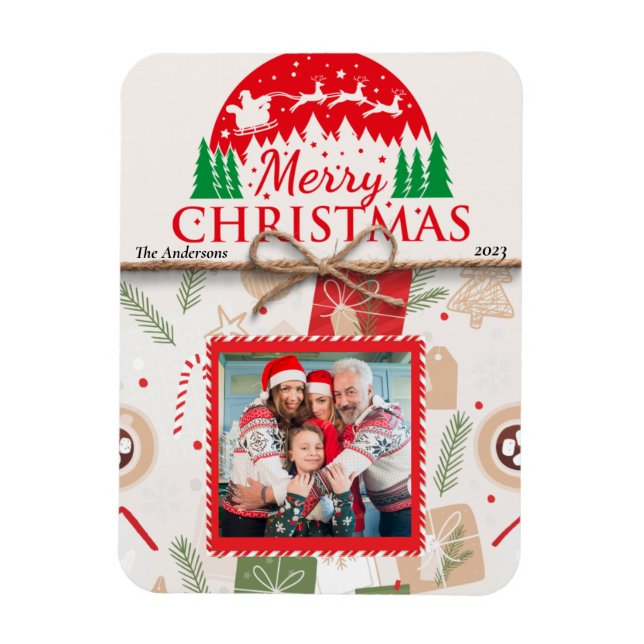 Tarjeta fotográfica de imán de la familia navideña (Vertical)