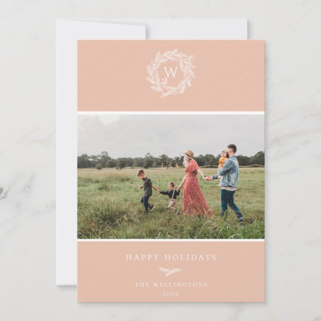 Tarjeta fotográfica de invierno Wreath Monograma d (Anverso)