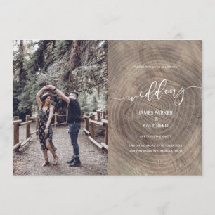 Tarjeta fotográfica de invitación a boda de madera
