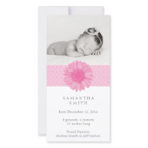 Tarjeta fotográfica de invitación de bebé rosa