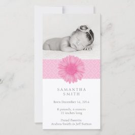 Tarjeta fotográfica de invitación de bebé rosa
