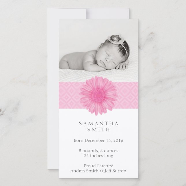 Tarjeta fotográfica de invitación de bebé rosa (Anverso)