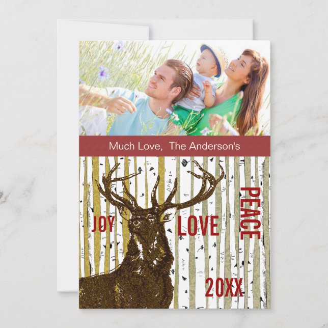 Tarjeta fotográfica de la familia Birch Tree Deer (Anverso)