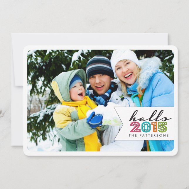 Tarjeta fotográfica de la familia Hello Happy New  (Anverso)