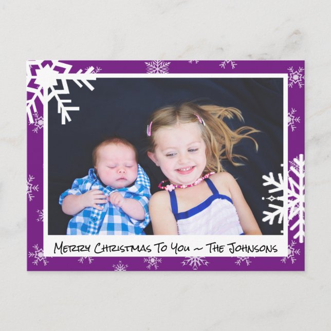 Tarjeta fotográfica de la familia navidades Purple (Anverso)