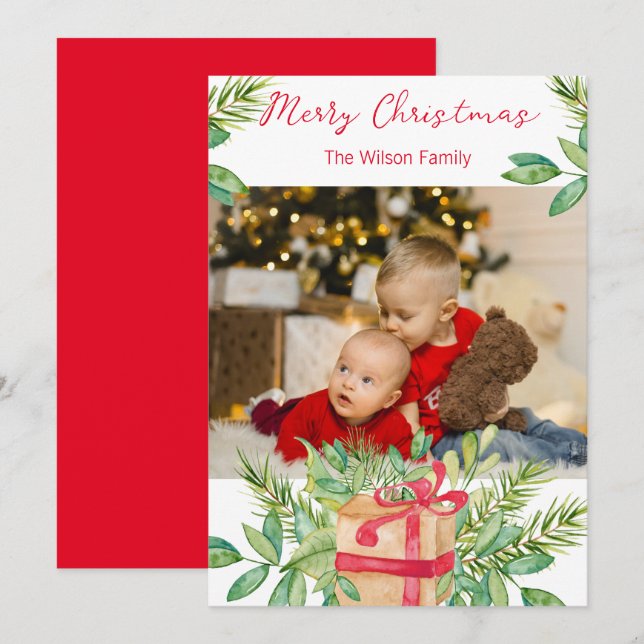 Tarjeta fotográfica de la familia Pine de navidad (Anverso / Reverso)