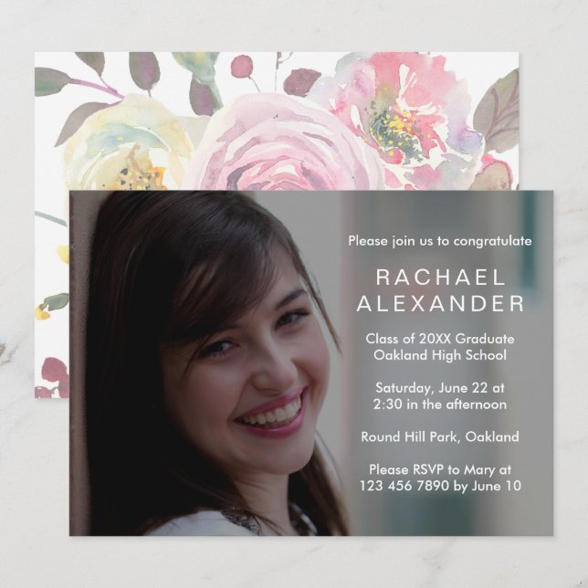 Tarjeta fotográfica de la fiesta de graduación flo (Anverso / Reverso)