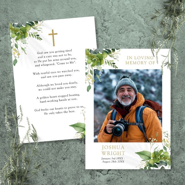 Tarjeta fotográfica de la oración del funeral de G (Greenery Memorial Funeral Prayer Photo Card)