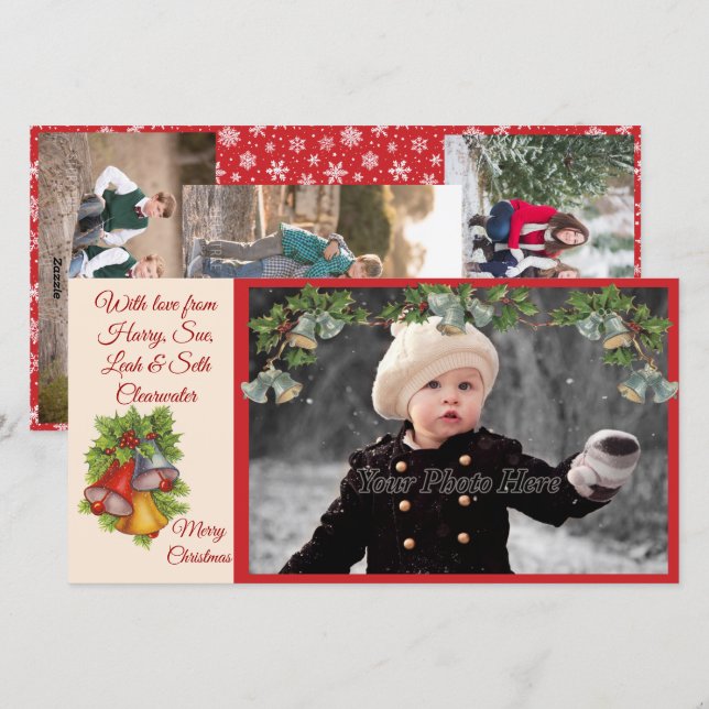 Tarjeta fotográfica de las campanas de los navidad (Anverso / Reverso)