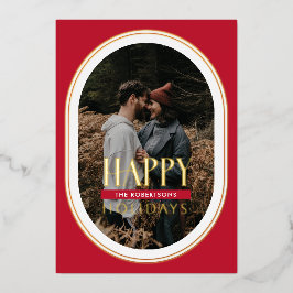 Tarjeta fotográfica de marco Oval rojo Happy Holid