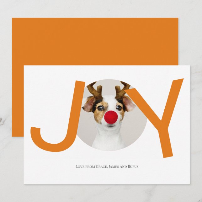 Tarjeta fotográfica de Merry Christmas Joy Naranja (Anverso / Reverso)