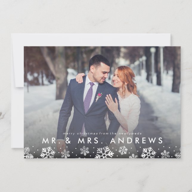 Tarjeta fotográfica de Mr. y Mrs. Snowflake Border (Anverso)