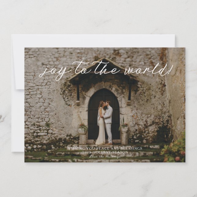 Tarjeta fotográfica de Navidad - ¡Alegría al mundo (Anverso)