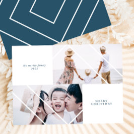 Tarjeta fotográfica de Navidad azul con marco mode