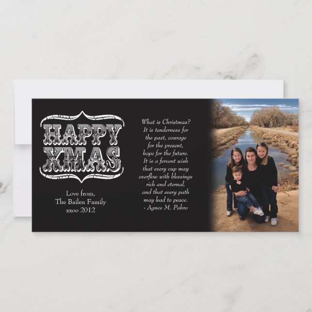 Tarjeta fotográfica de Navidad blanca y negra vint (Anverso)